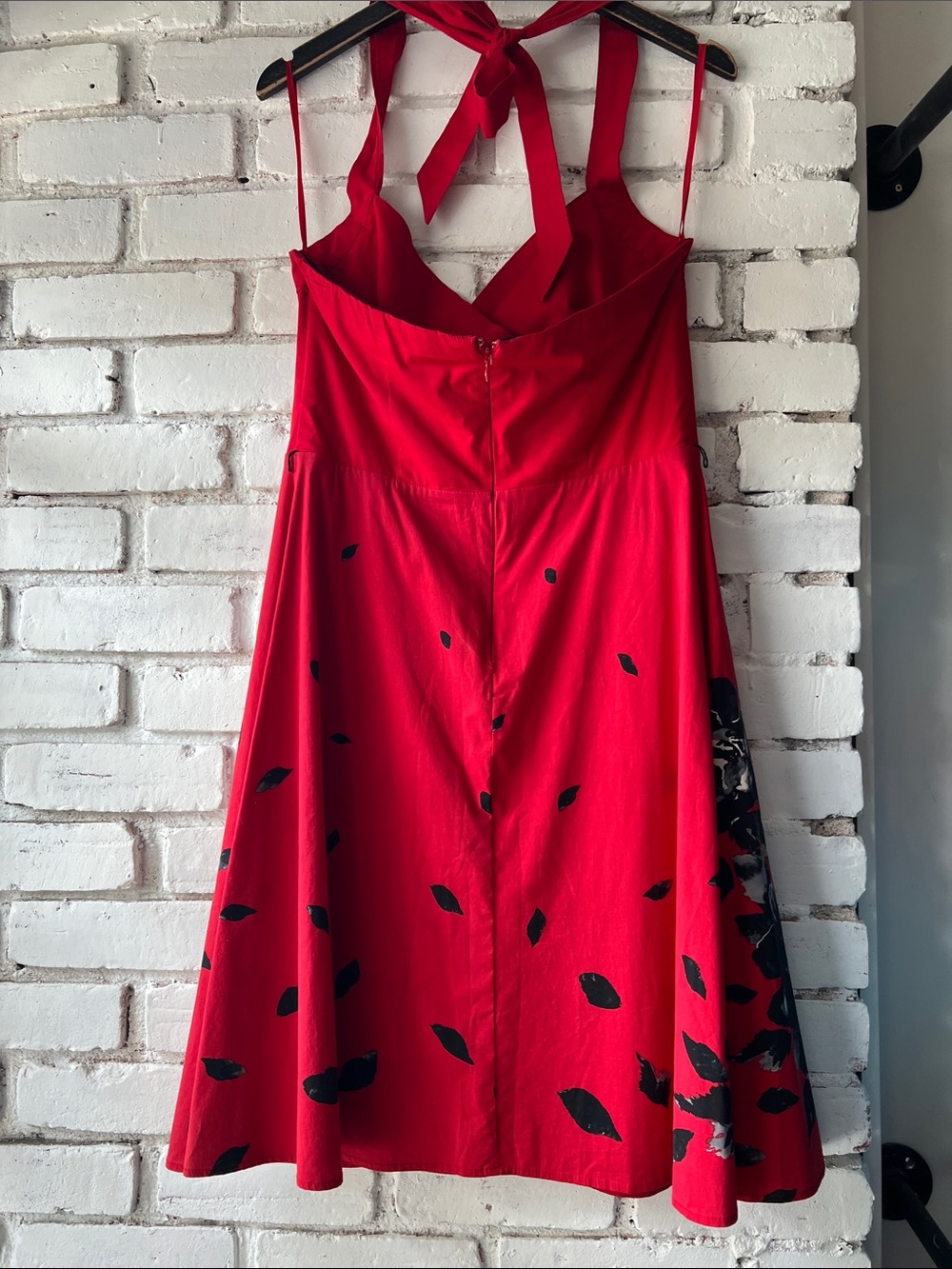 Red Floral Halter Midi Dress vintage le chateau - Picture 7 of 16